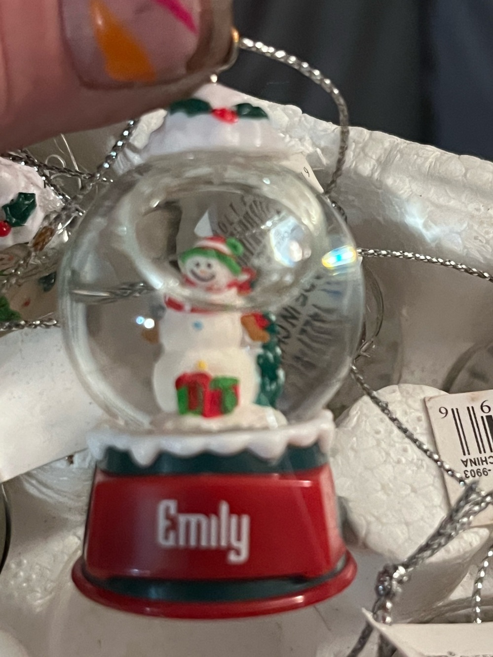 Personalized Red 'Emily' Snowman Mini Snow Globe Ornament